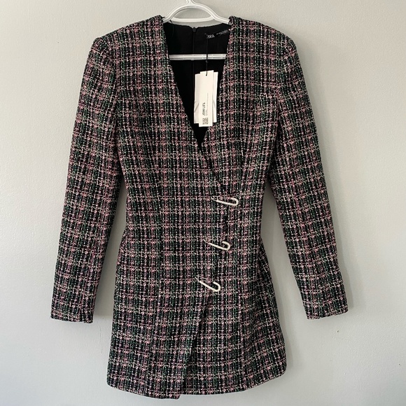 ZARA tweed blazer dress with pins- BNWT - Picture 1 of 8